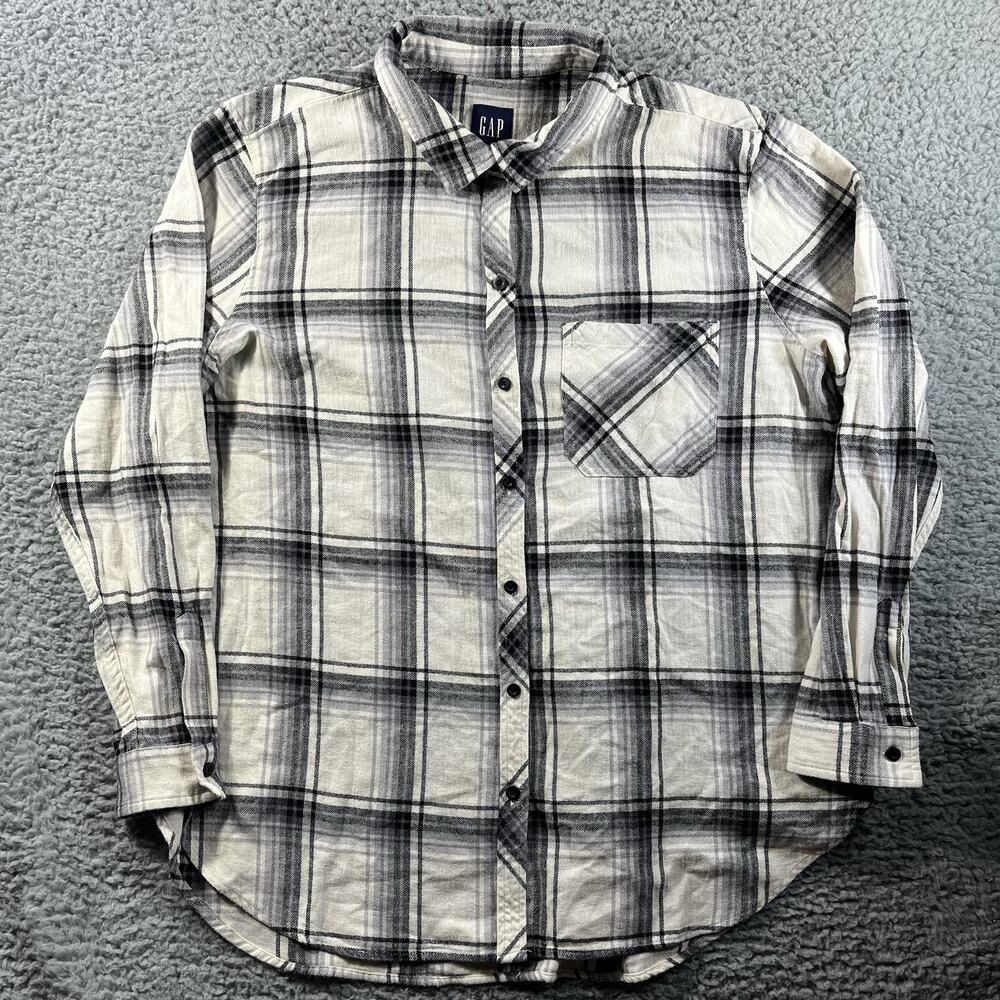 NWT GAP Women's Relaxed Fit Flannel Shirt XL Deema Plaid Black White Cotton